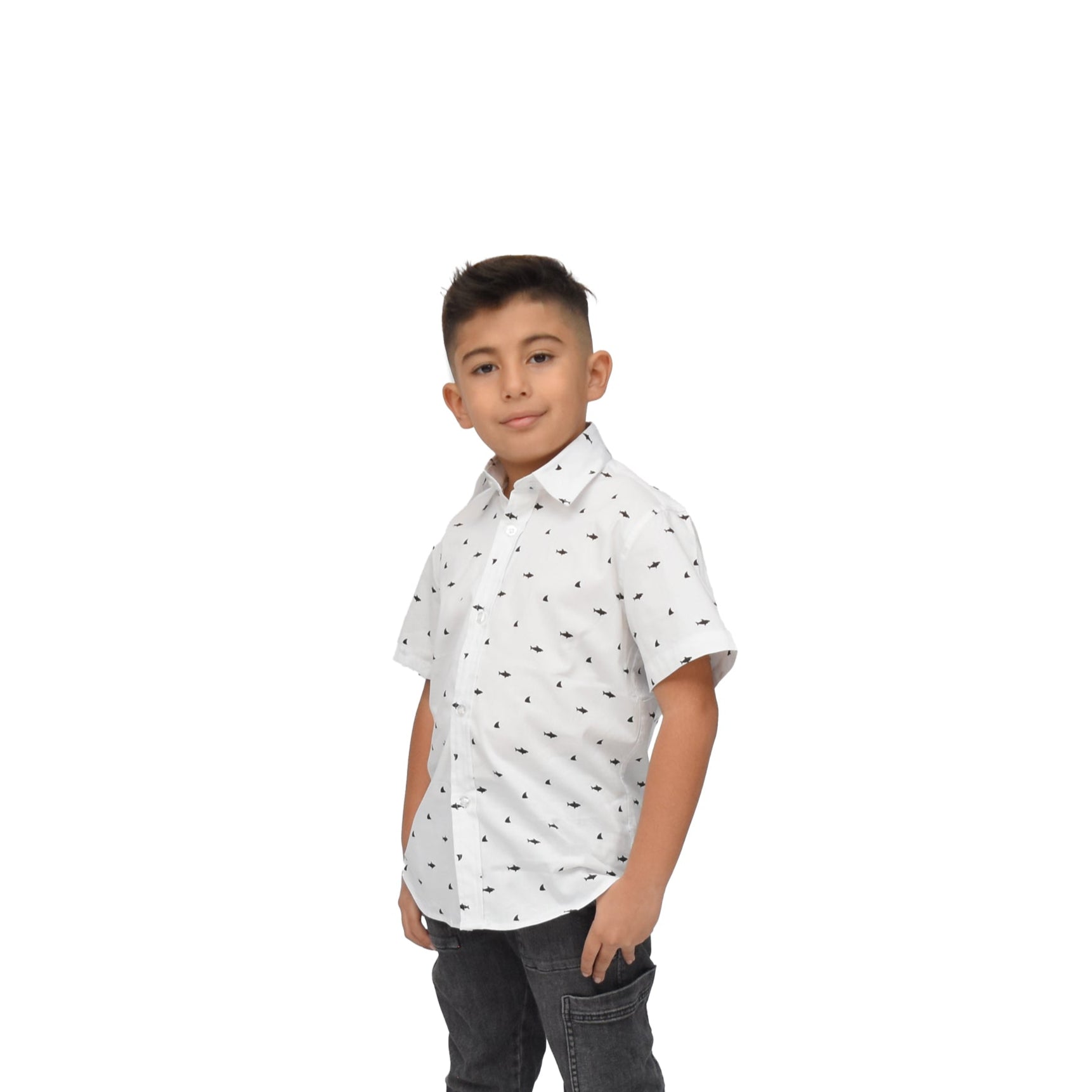 Camisa stretch manga corta estampado de tiburón 4-14 años