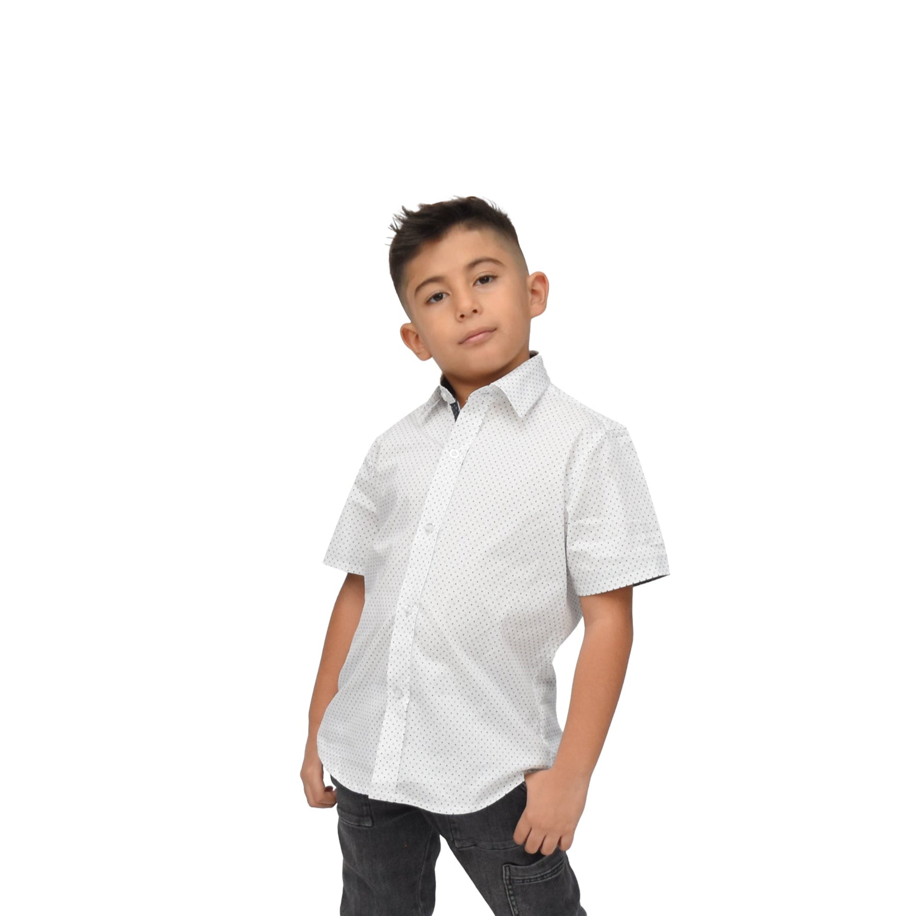 Camisa stretch manga corta estampado de puntos 4-14 años