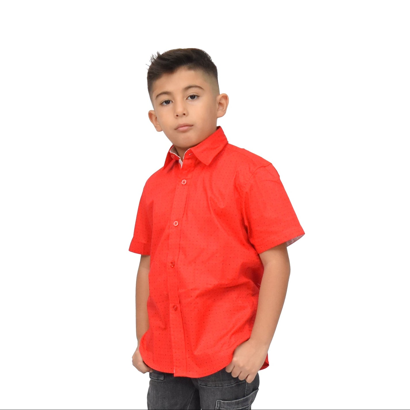 Camisa stretch manga corta estampado de Rayitas 4-14 años