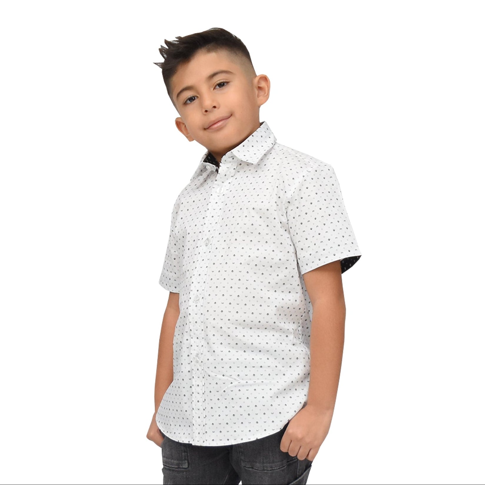 Camisa stretch manga corta estampado de rombo 4-14 años