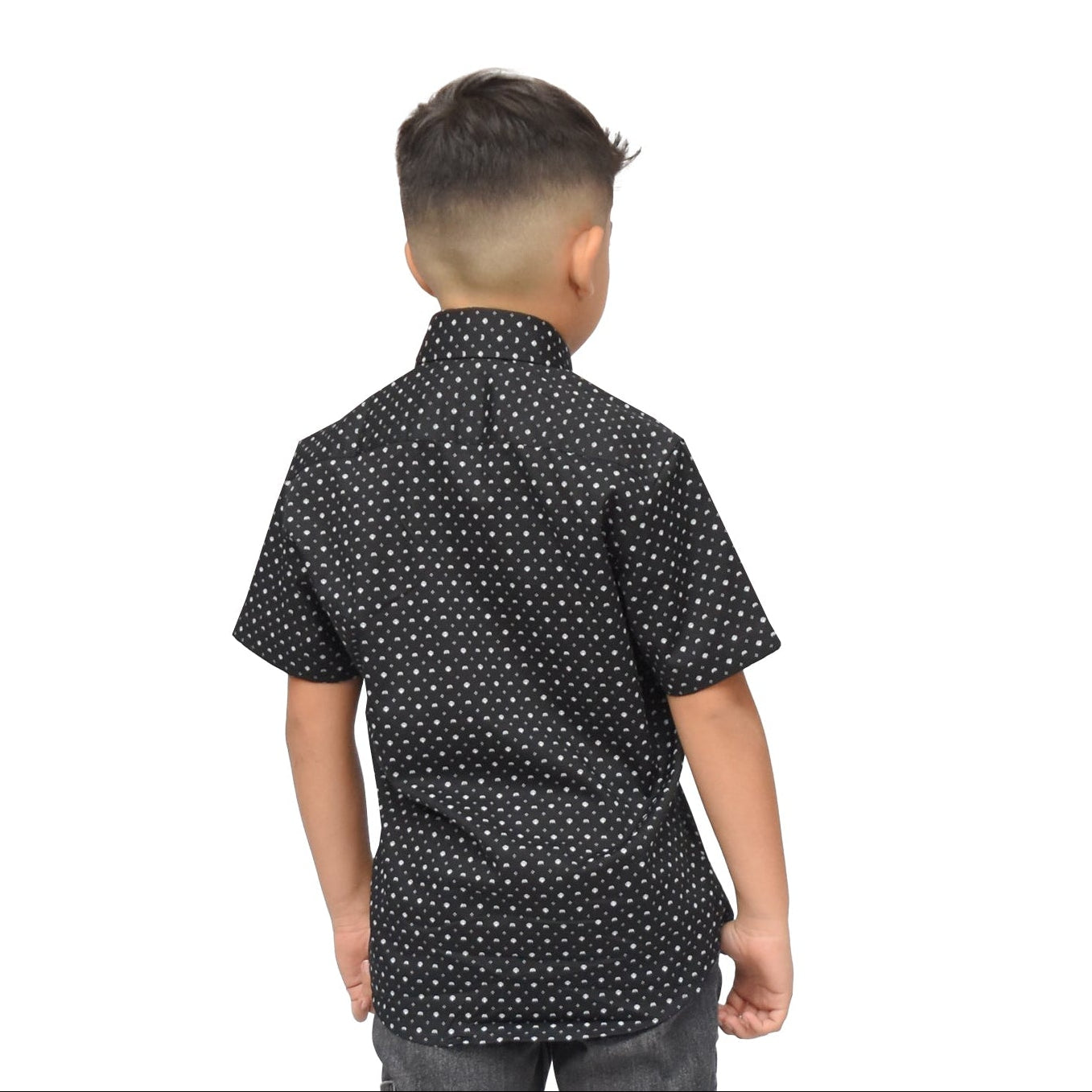 Camisa stretch manga corta estampado de rombo 4-14 años