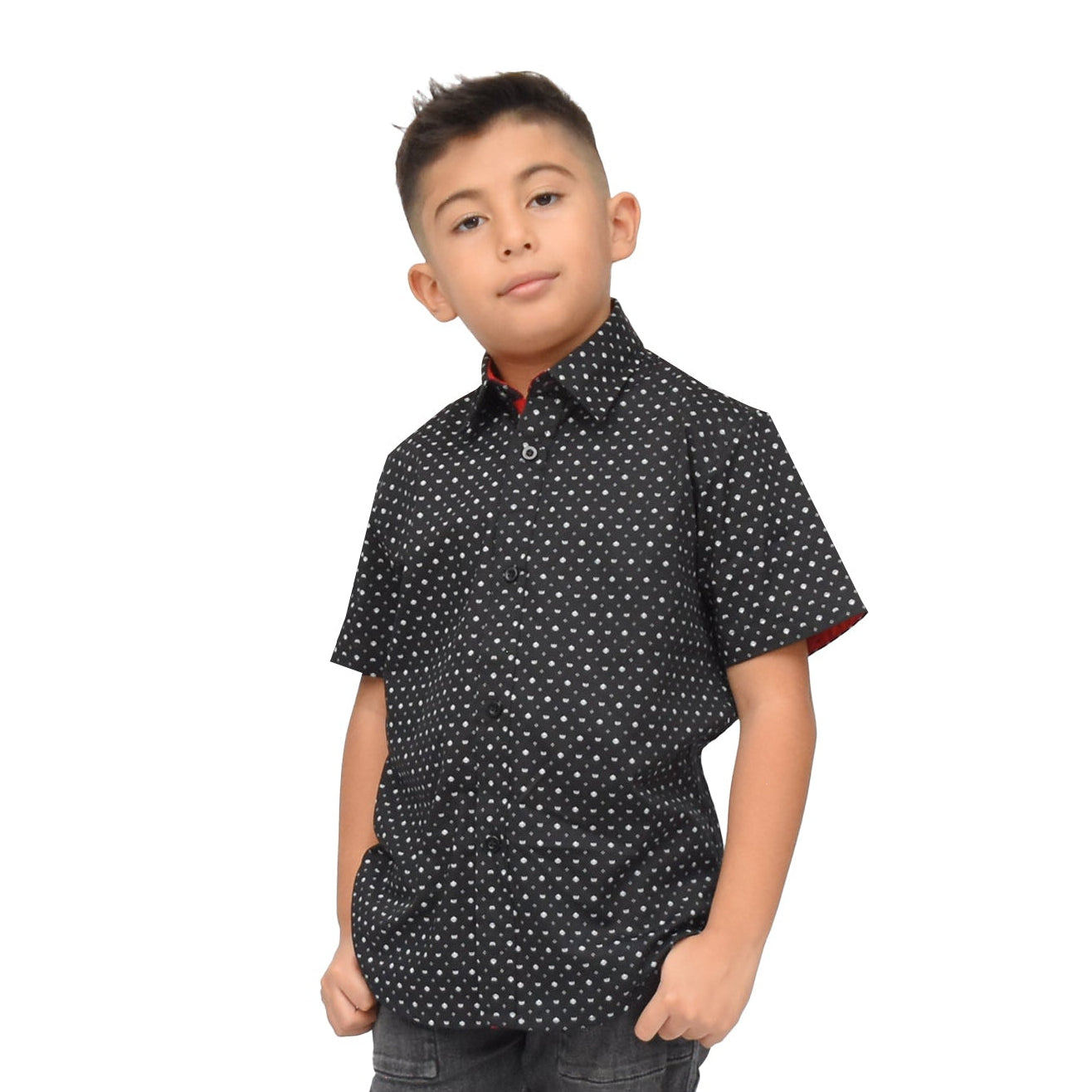 Camisa stretch manga corta estampado de rombo 4-14 años