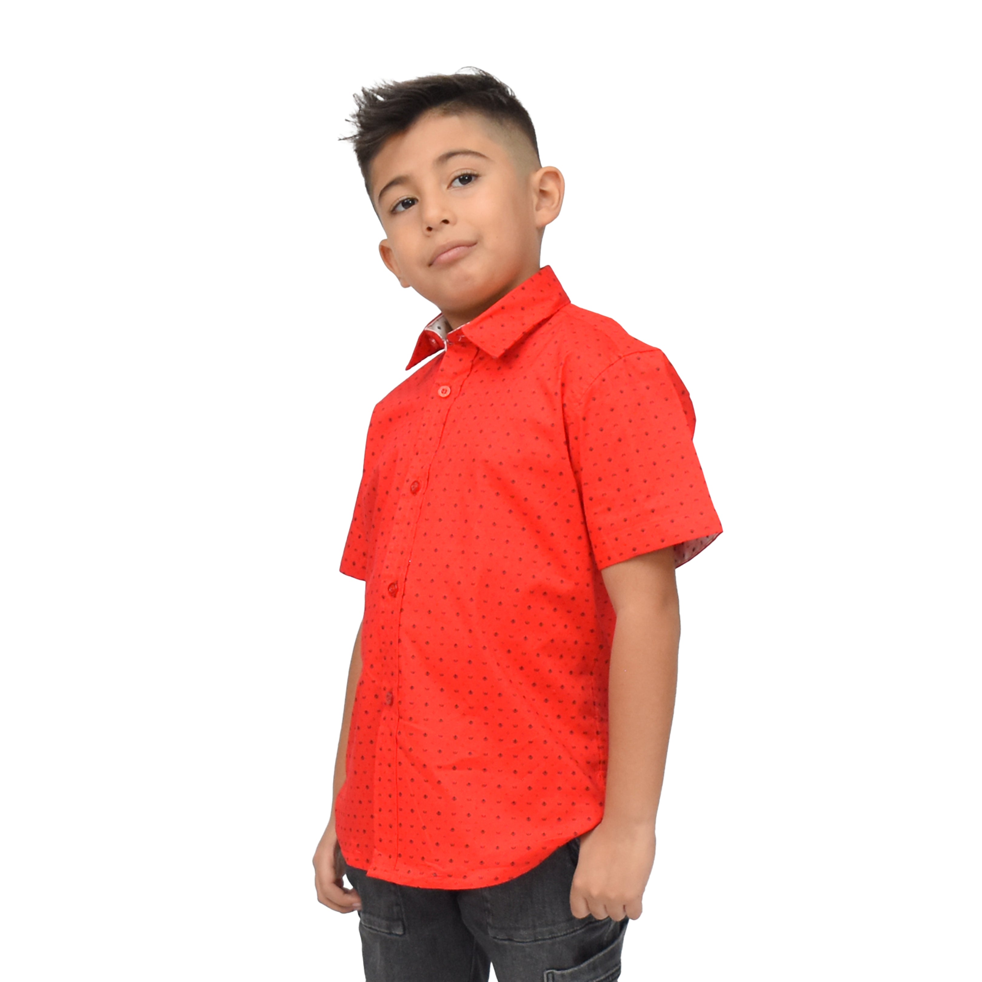 Camisa stretch manga corta estampado de rombo 4-14 años