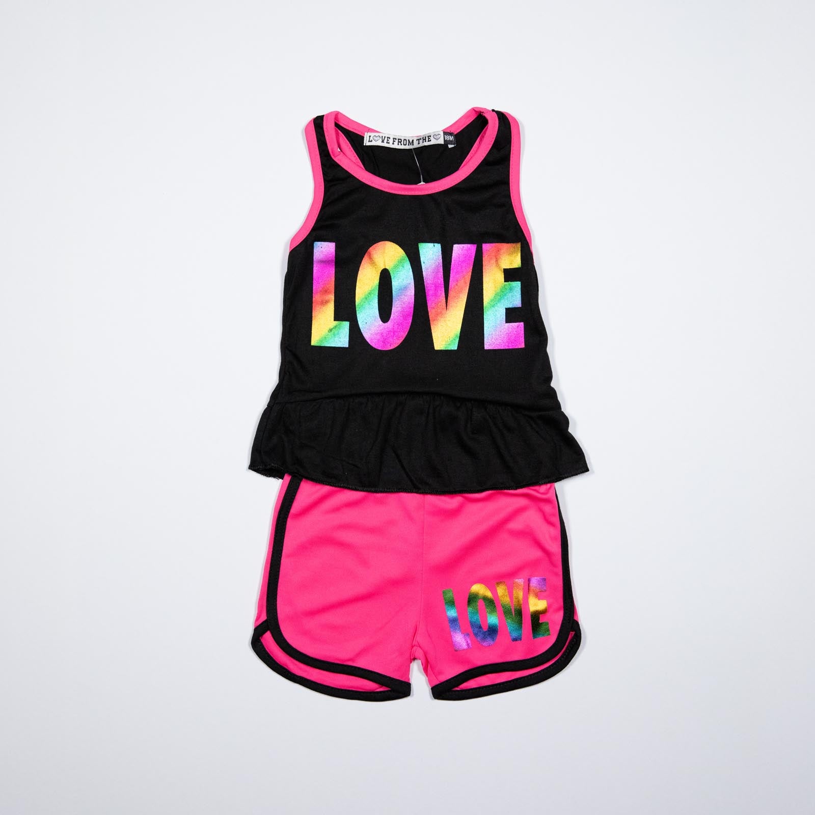 Conjunto de niña con Palabra Love y Shorts con Estampado de Corazones 12-24 meses