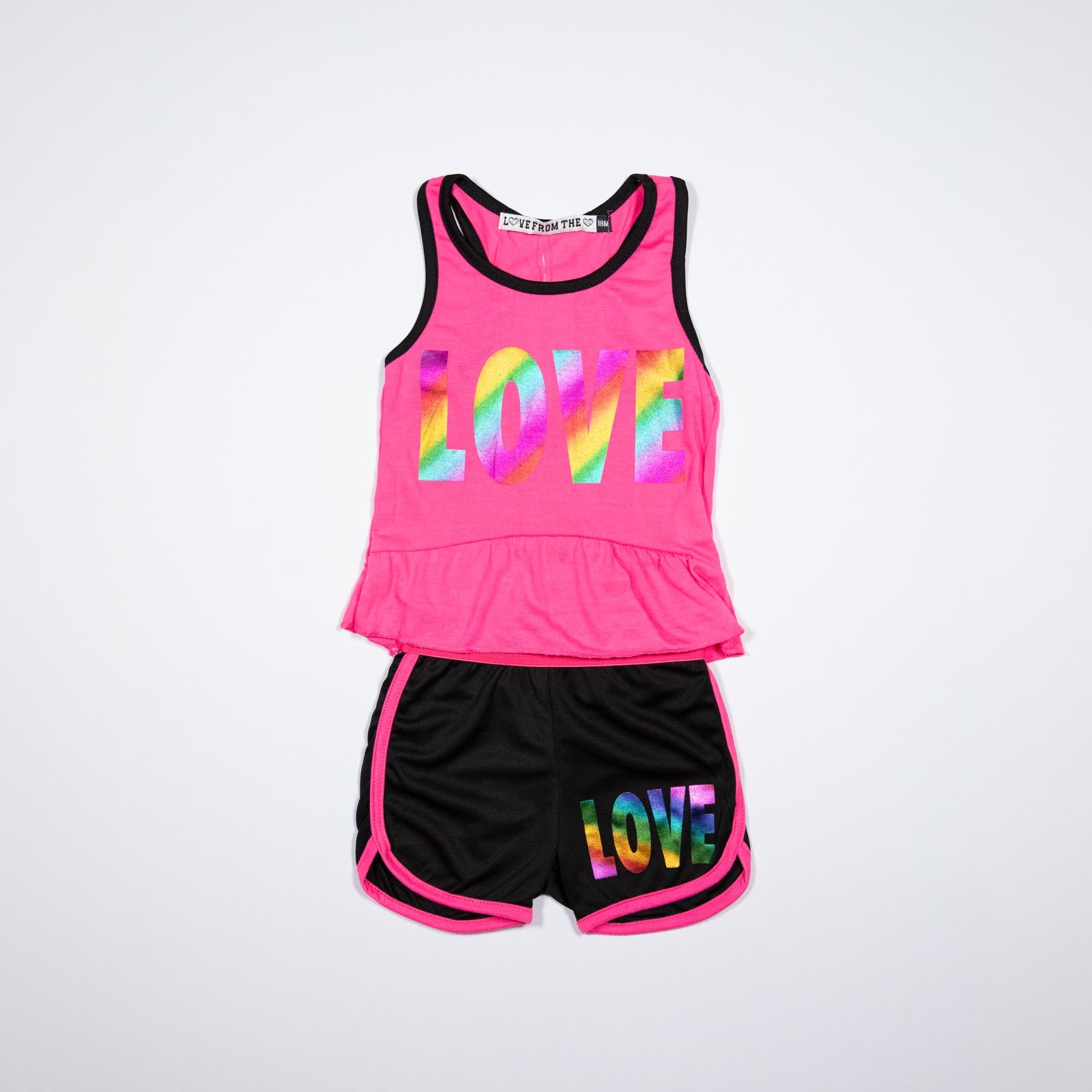 Conjunto de niña con Palabra Love y Shorts con Estampado de Corazones 12-24 meses