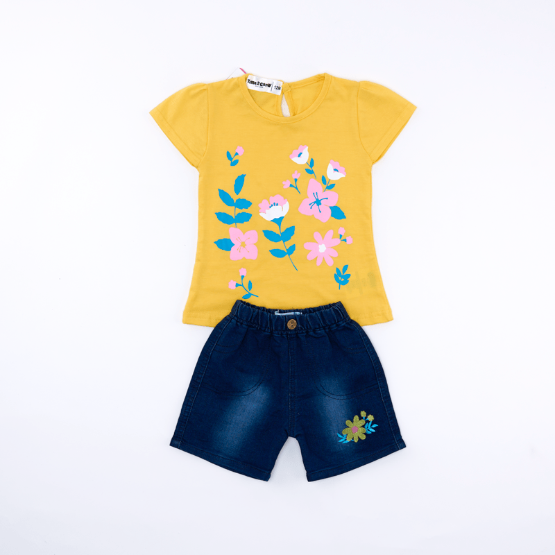 Conjunto de Blusa con Flores y Shorts para Niñas 6-24 Meses