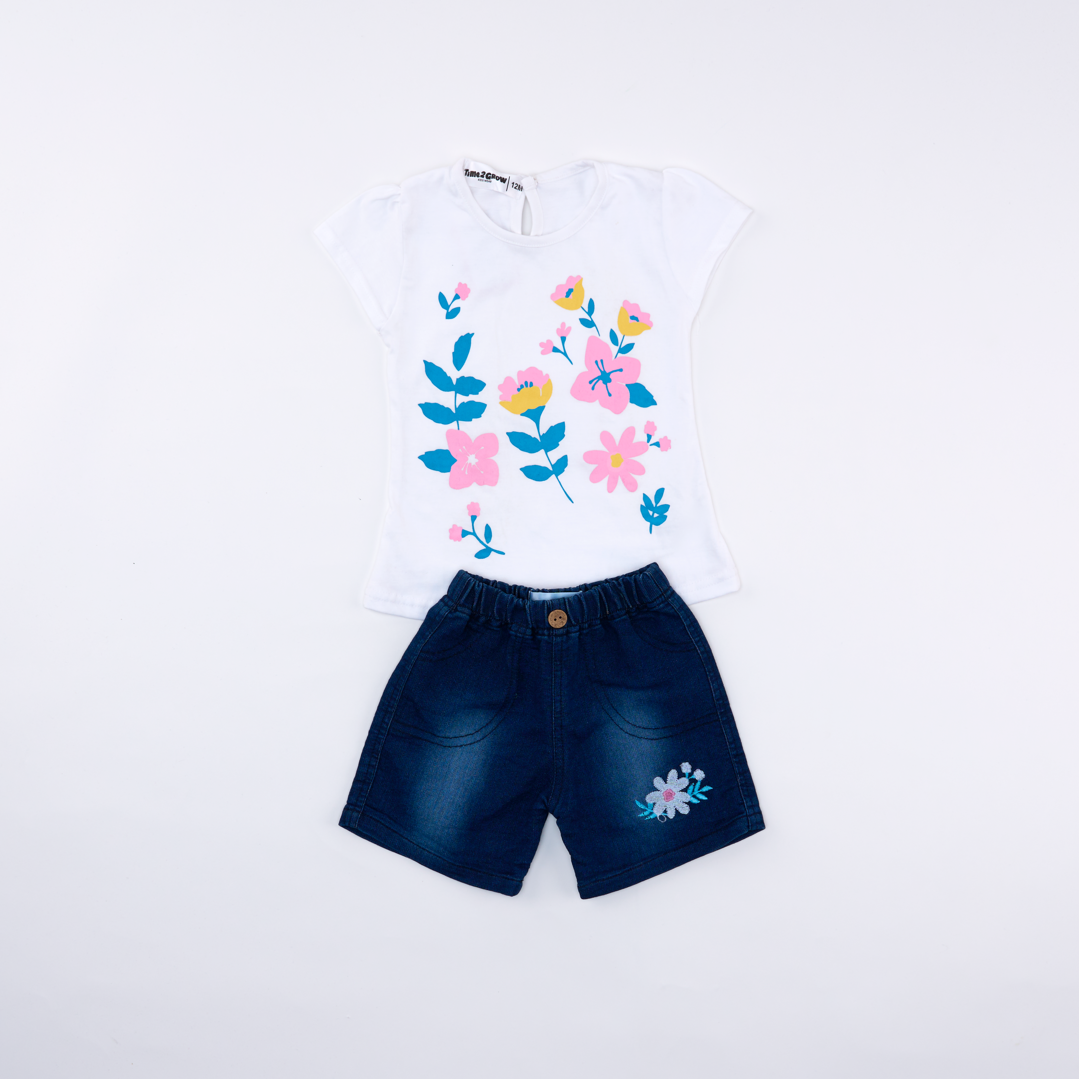 Conjunto de Blusa con Flores y Shorts para Niñas 6-24 Meses