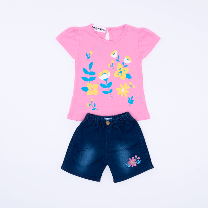 Conjunto de Blusa con Flores y Shorts para Niñas 6-24 Meses