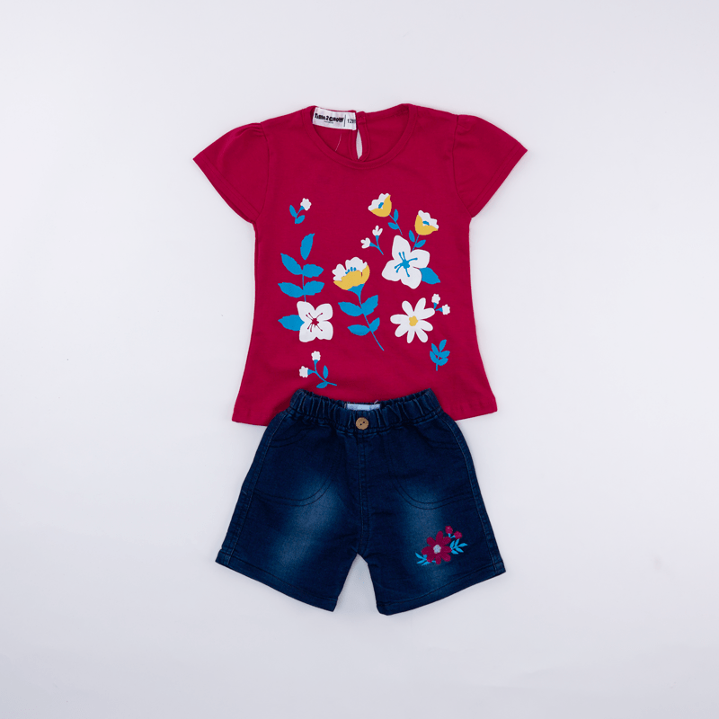 Conjunto de Blusa con Flores y Shorts para Niñas 6-24 Meses