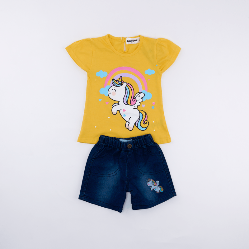 Conjunto para Bebé Niña con diseño de Unicornio y Short 6-24 Meses