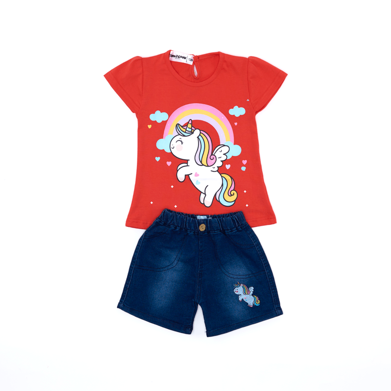 Conjunto para Bebé Niña con diseño de Unicornio y Short 6-24 Meses