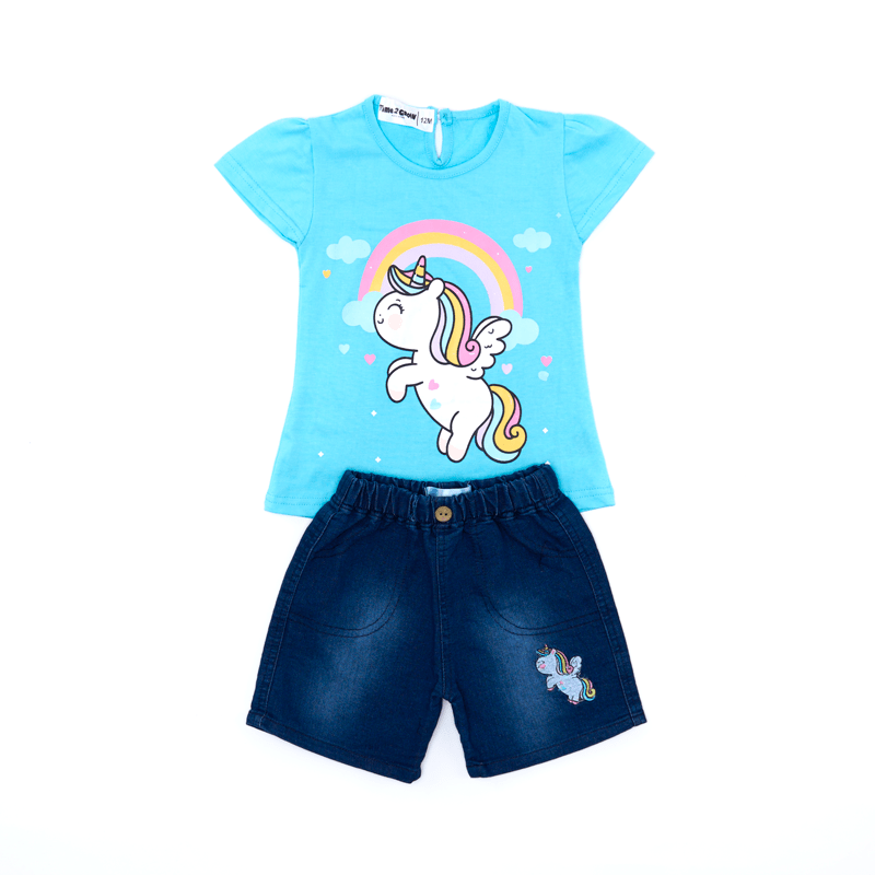 Conjunto para Bebé Niña con diseño de Unicornio y Short 6-24 Meses