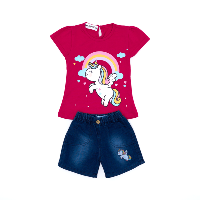 Conjunto para Bebé Niña con diseño de Unicornio y Short 6-24 Meses