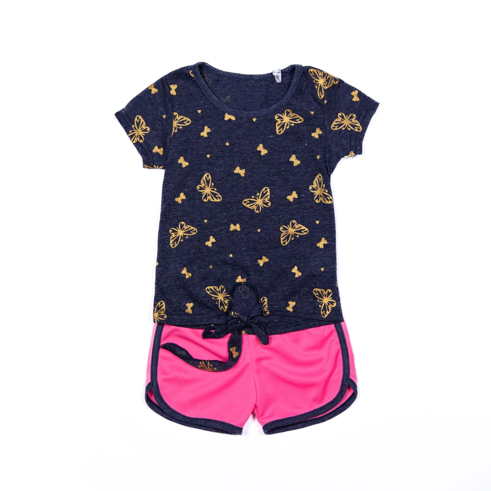 Conjunto de niña con Diseño de Mariposas y Shorts con Rayas Lateral- 12-24 meses