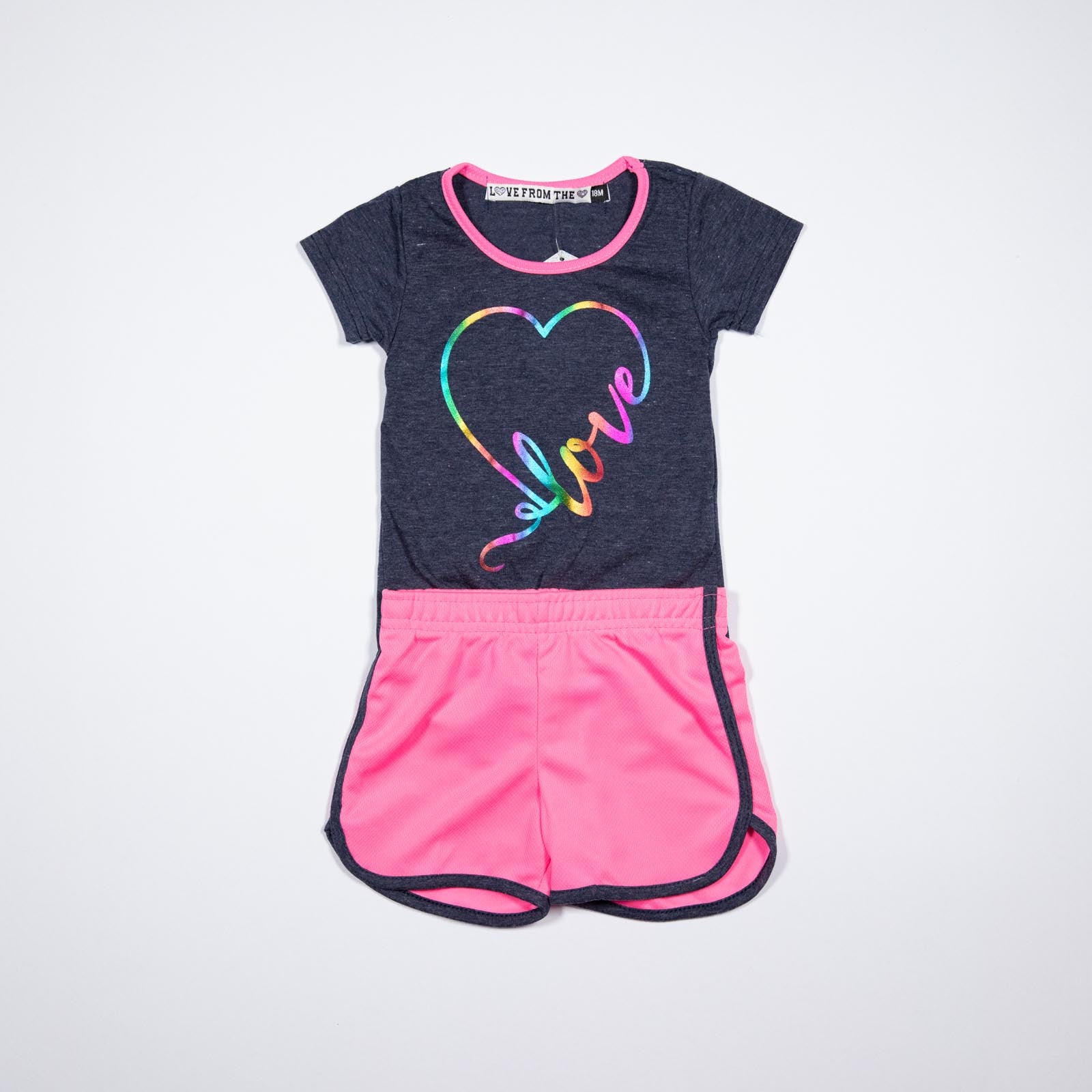 Conjunto de niña con Diseño de Corazón Love y Pantalón a Rayas 12-24 meses