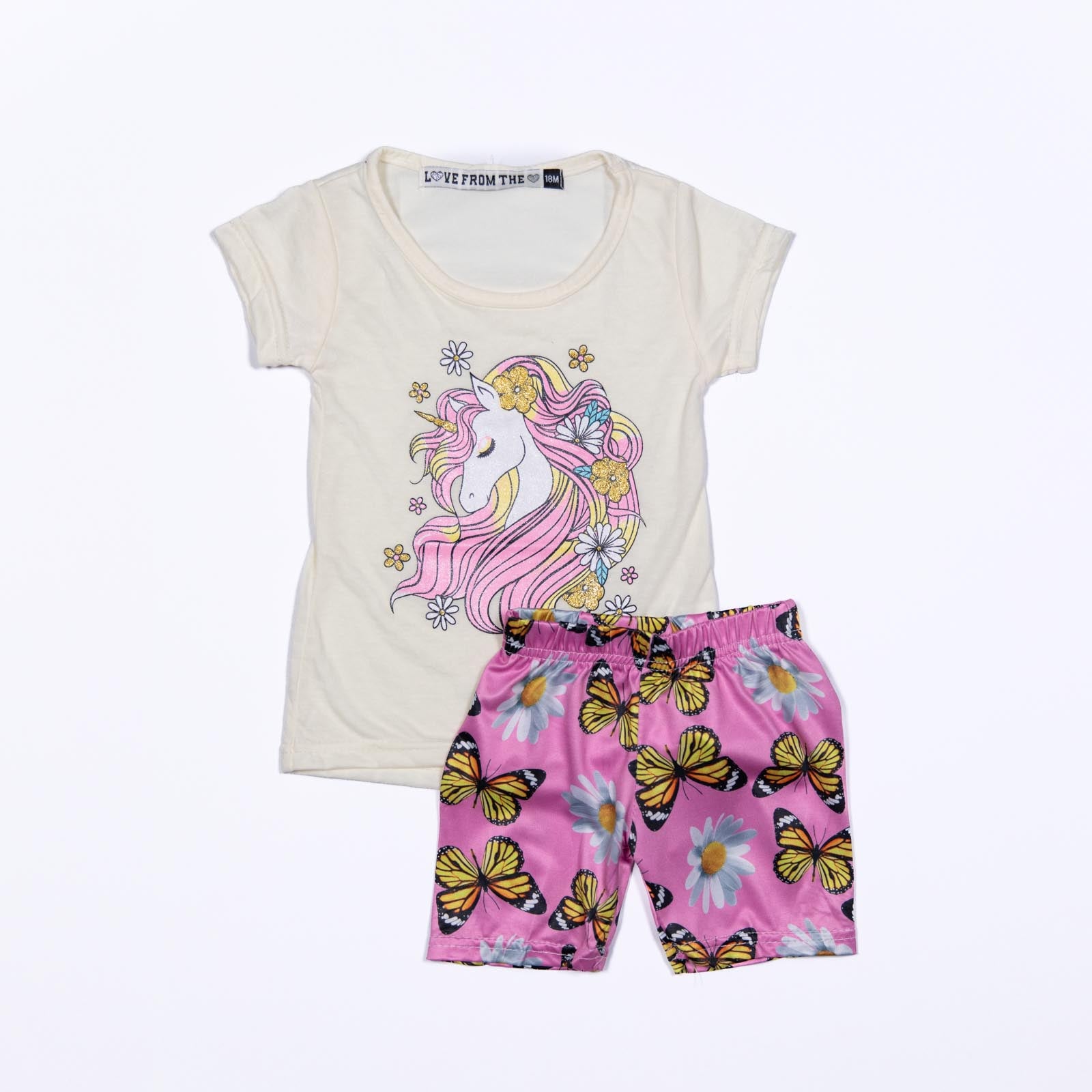 Conjunto de niña con Unicornio y Shorts con Estampado Floral para Niñas 12-24 meses