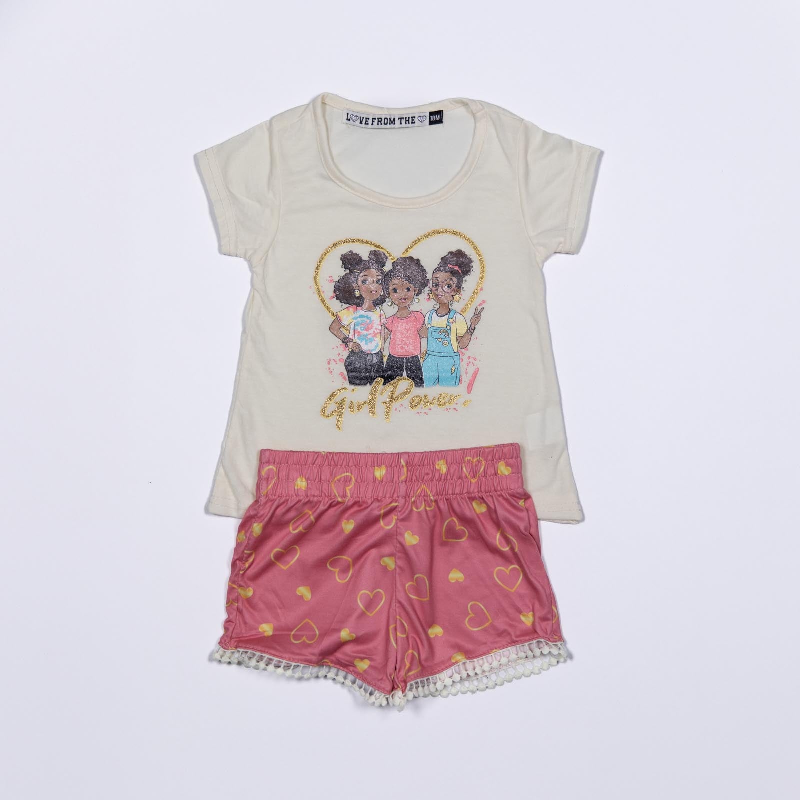 Conjunto de niña Girls Power y Shorts con Estampado de Corazones para Niñas 12-24 meses