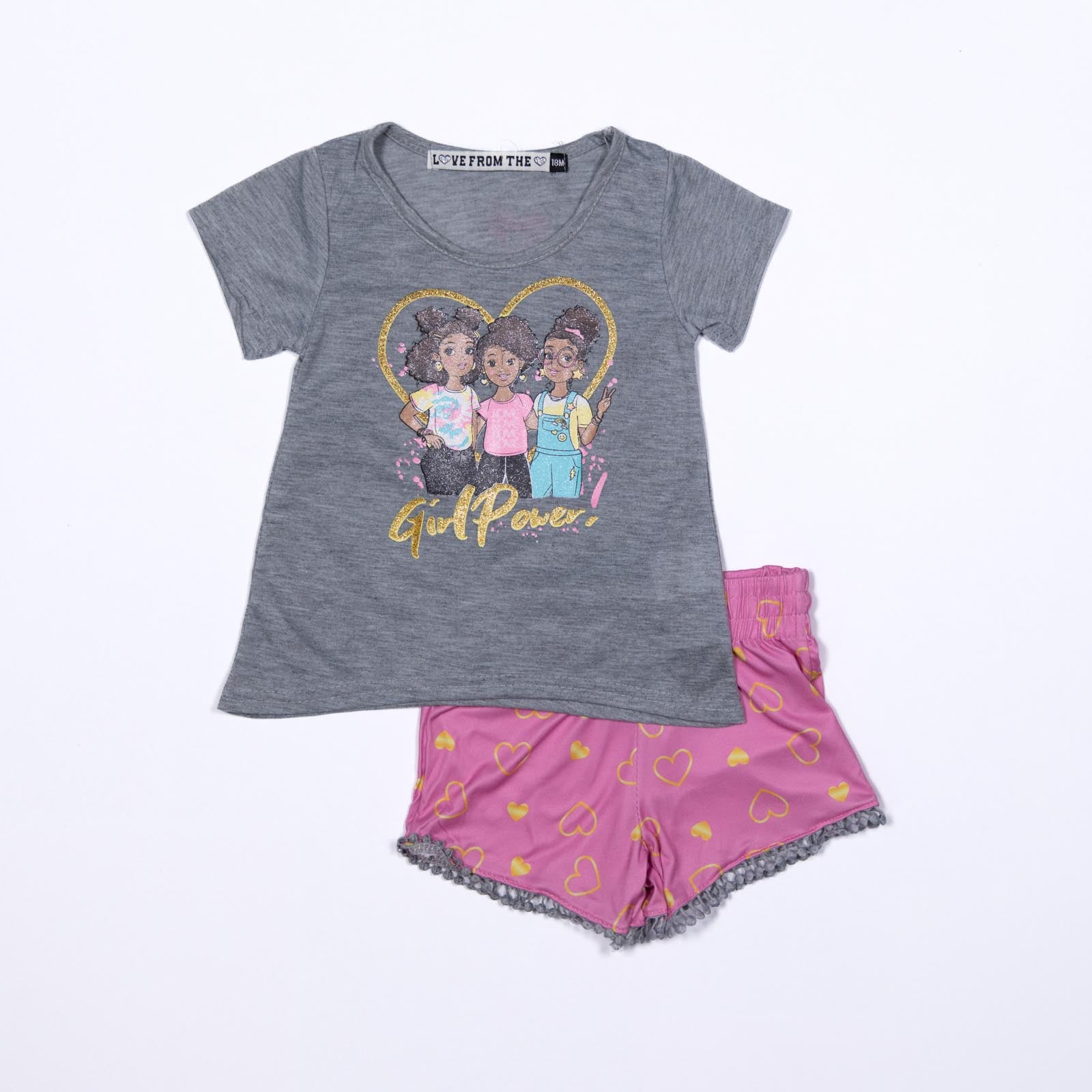 Conjunto de niña Girls Power y Shorts con Estampado de Corazones para Niñas 12-24 meses