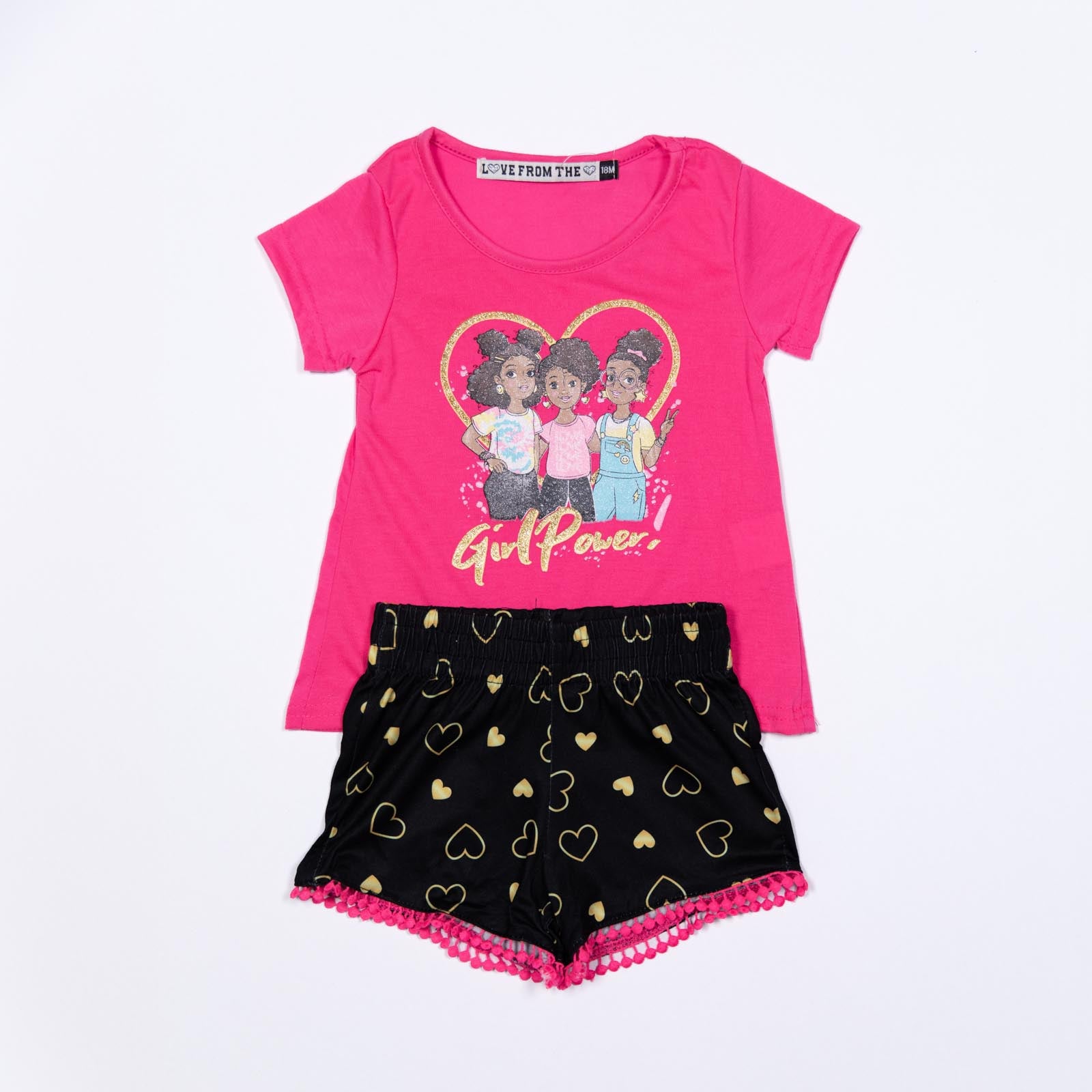 Conjunto de niña Girls Power y Shorts con Estampado de Corazones para Niñas 12-24 meses