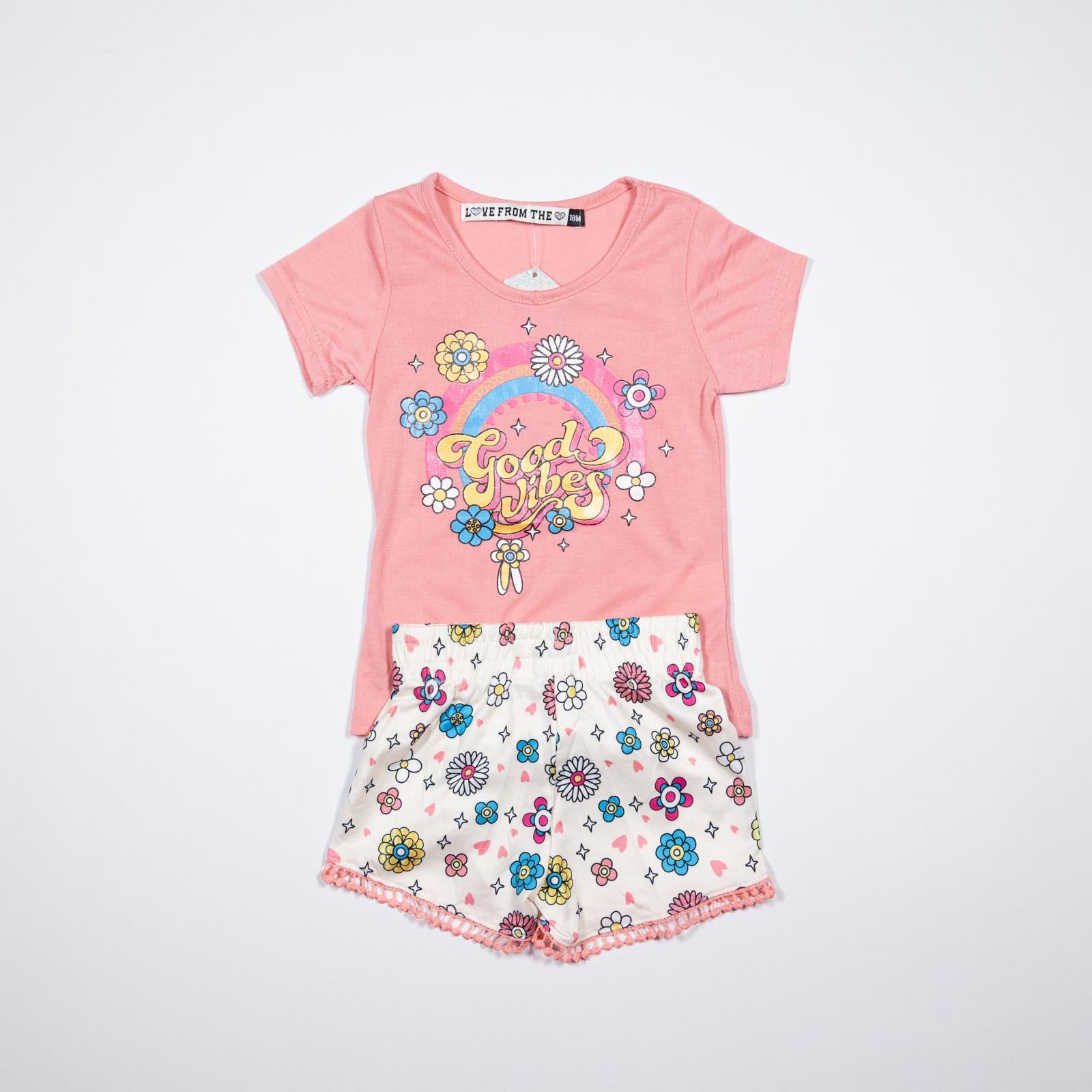 Conjunto de niña Good Vibes y Shorts con Estampado Floral 12-24 meses