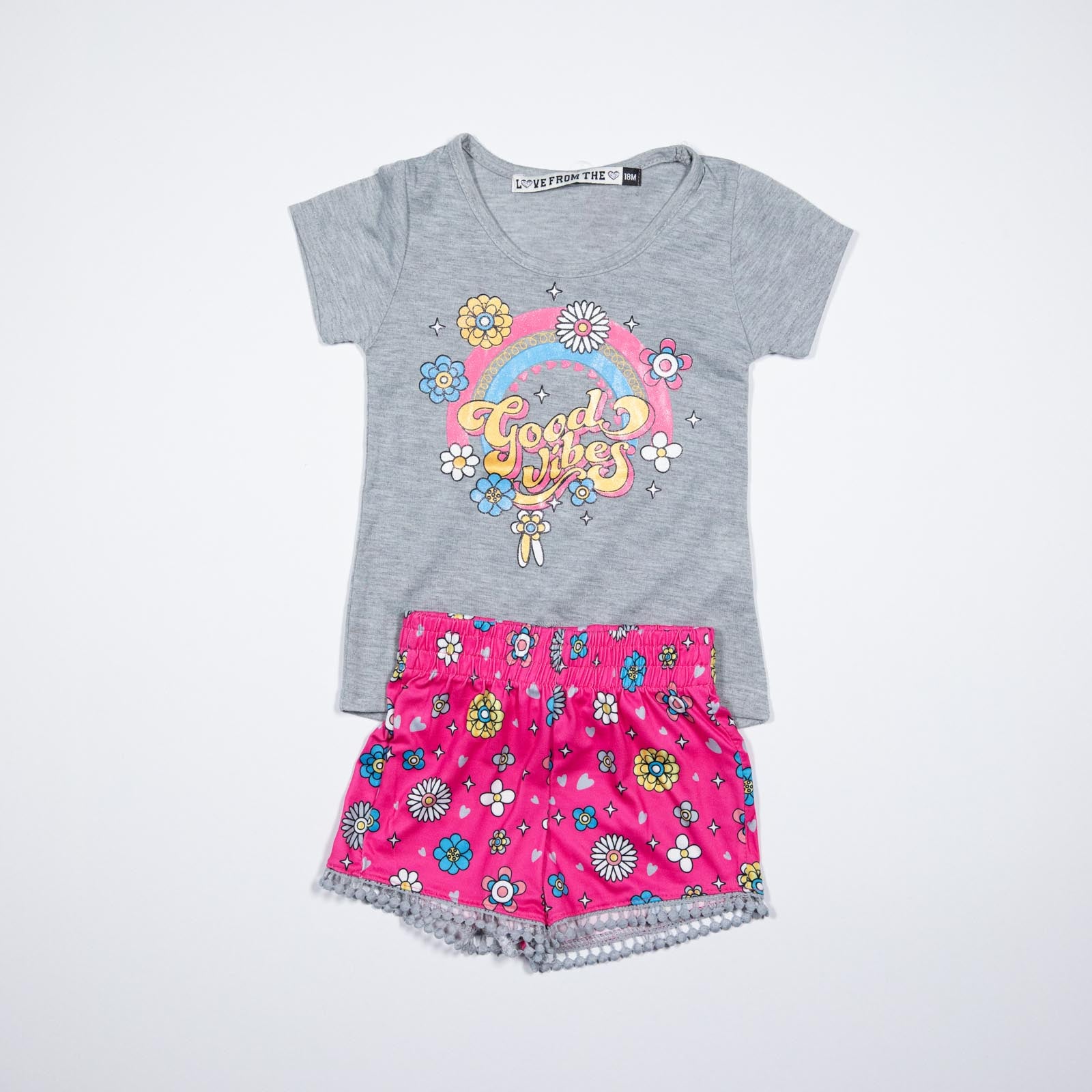 Conjunto de niña Good Vibes y Shorts con Estampado Floral 12-24 meses