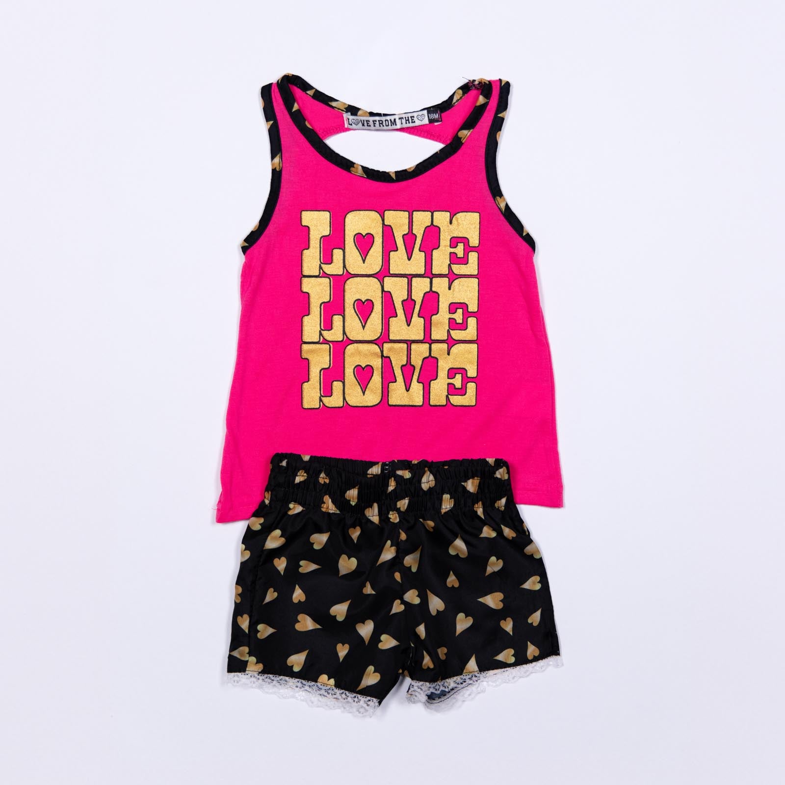 Conjunto de Blusa Love y Shorts con Estampado de Corazones para Niñas 2-10/12  años