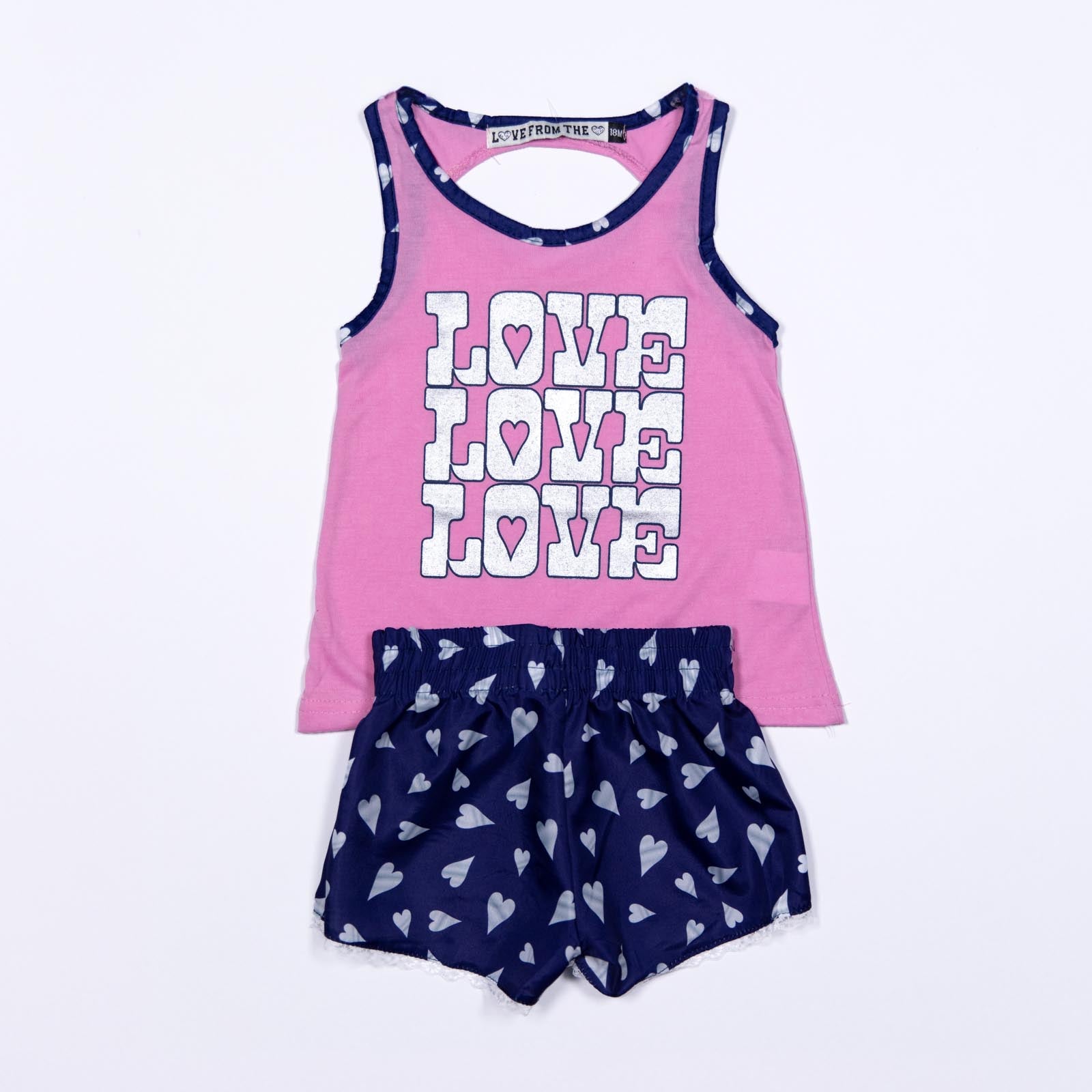 Conjunto de Blusa Love y Shorts con Estampado de Corazones para Niñas 2-10/12  años