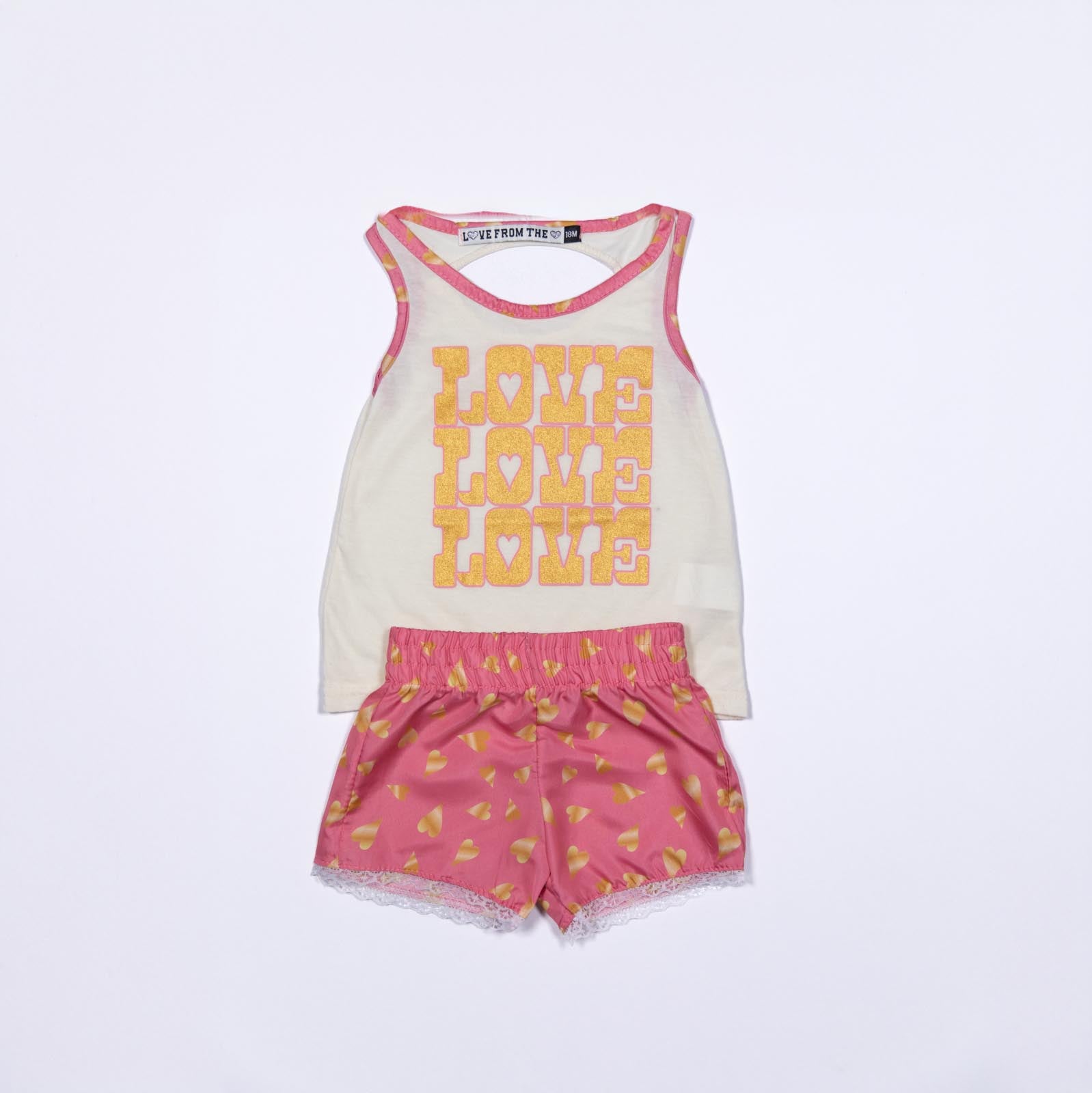 Conjunto de Blusa Love y Shorts con Estampado de Corazones para Niñas 2-10/12  años