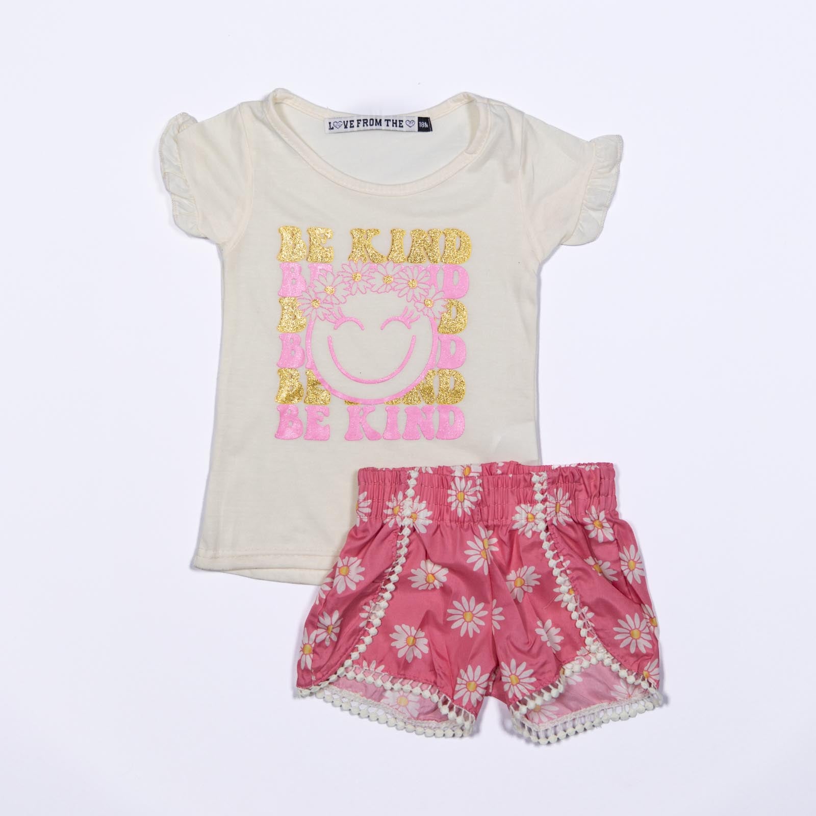 Conjunto de niña Blusa con Carita Floral y Shorts para Niñas 12-24 meses