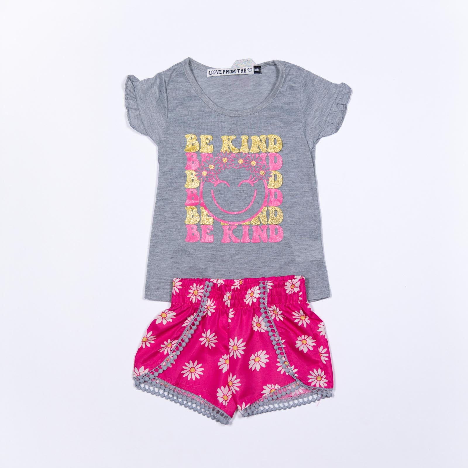 Conjunto de niña Blusa con Carita Floral y Shorts para Niñas 12-24 meses