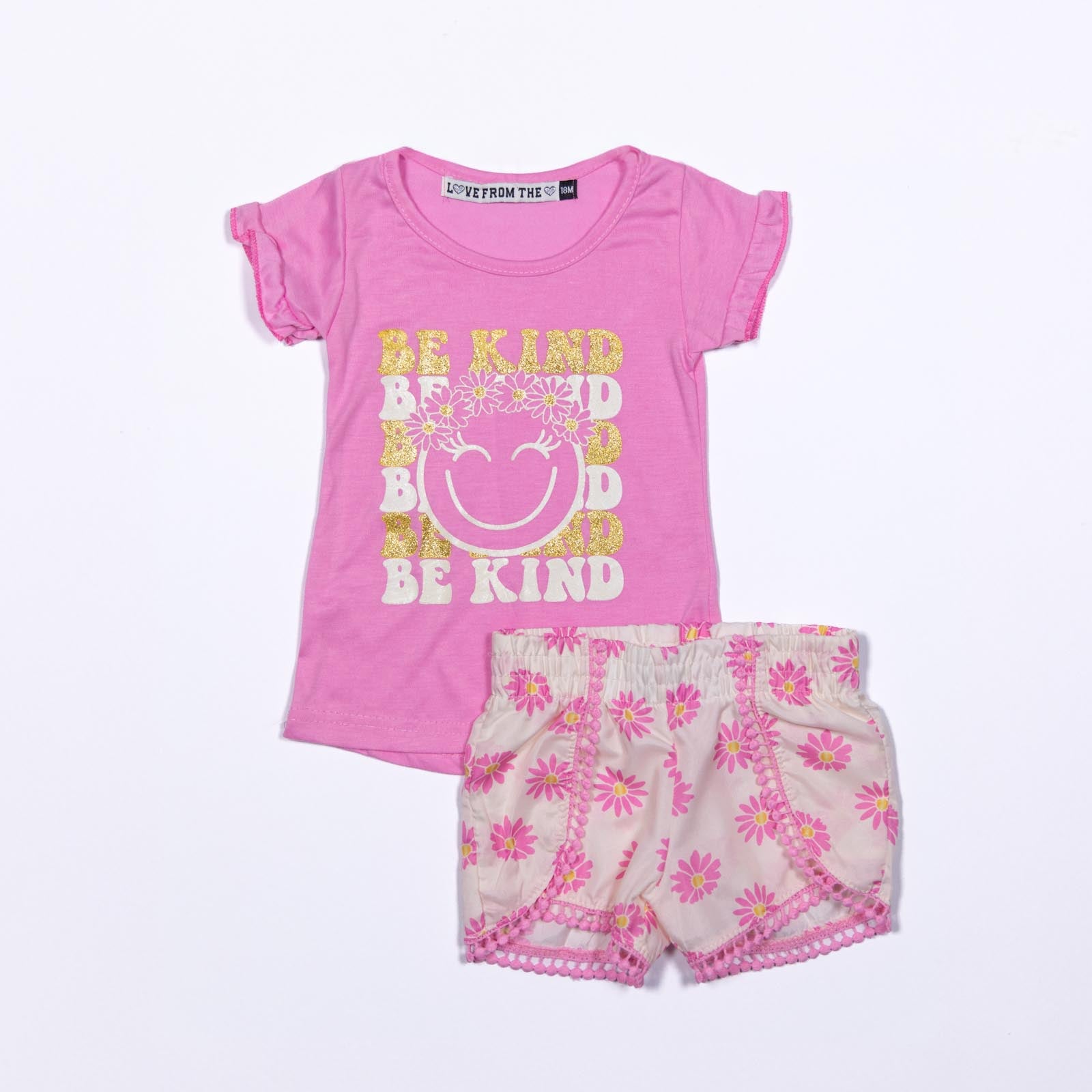 Conjunto de niña Blusa con Carita Floral y Shorts para Niñas 12-24 meses