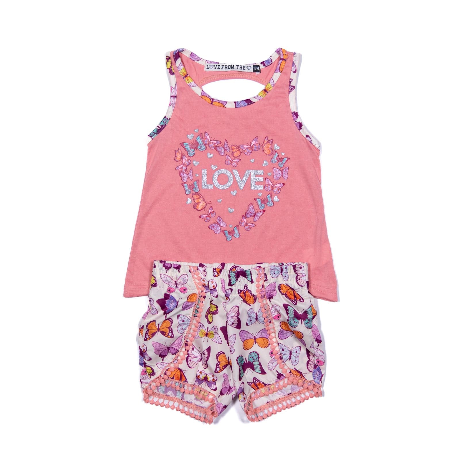 Conjunto de Blusa con Corazón Floral y Shorts de Mariposas para Niñas 2-10/12 años