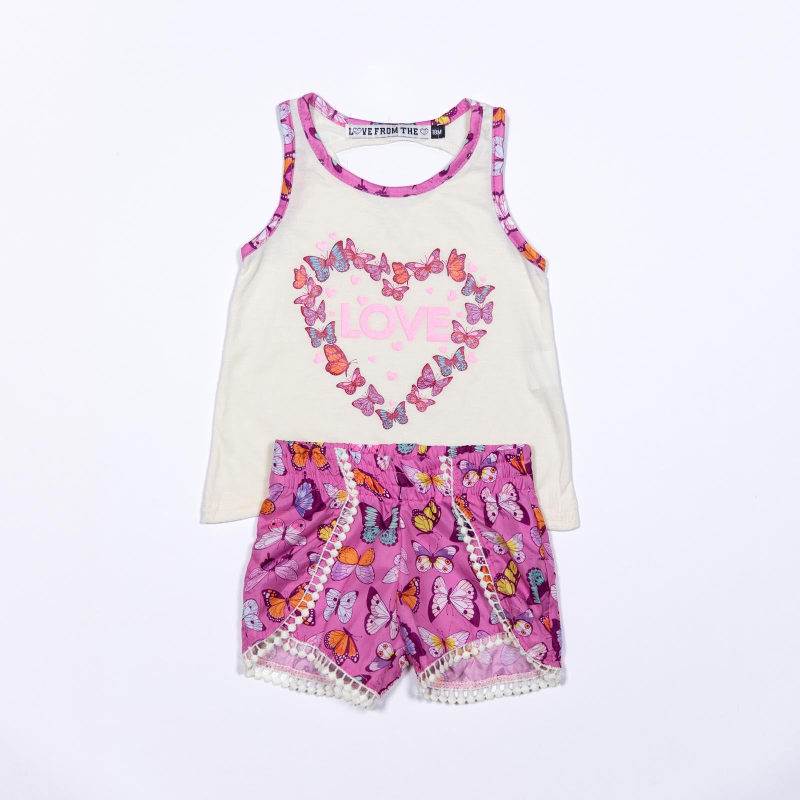 Conjunto de Blusa con Corazón Floral y Shorts de Mariposas para Niñas 2-10/12 años